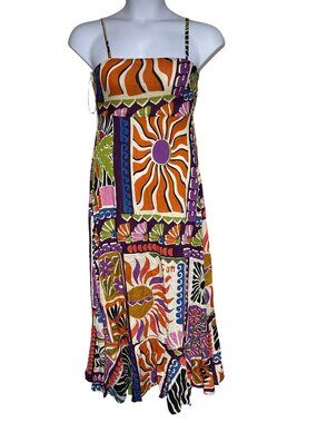 Bohemian Sunburst Maxi Dress with Spaghetti Straps - Orange & Purple